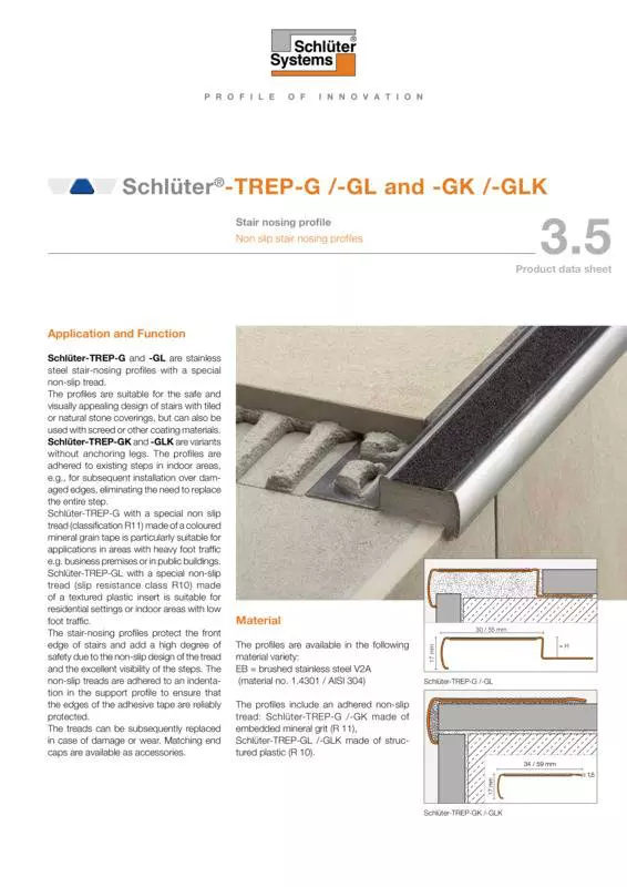 Schlüter-TREP-G /-GL and /-GK /-GLK | Product data sheet 3.5