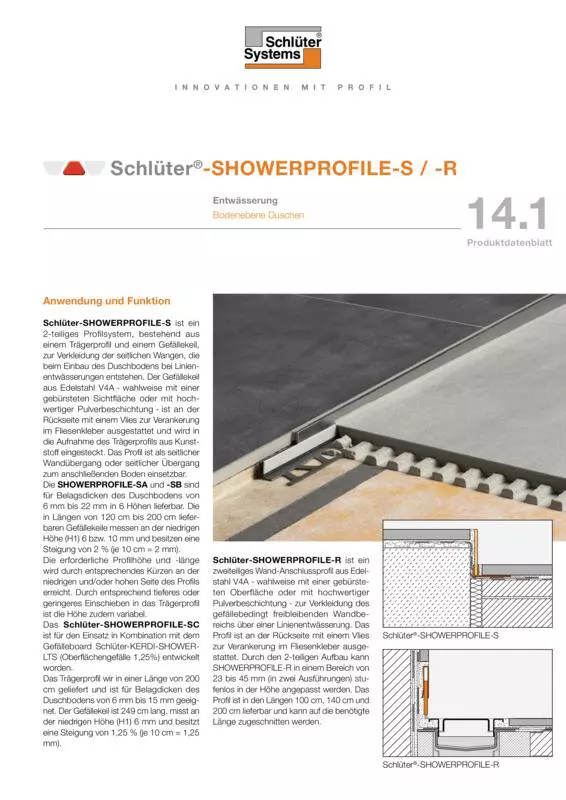 Schlüter-SHOWERPROFILE-S /-R | Produktdatenblatt 14.1
