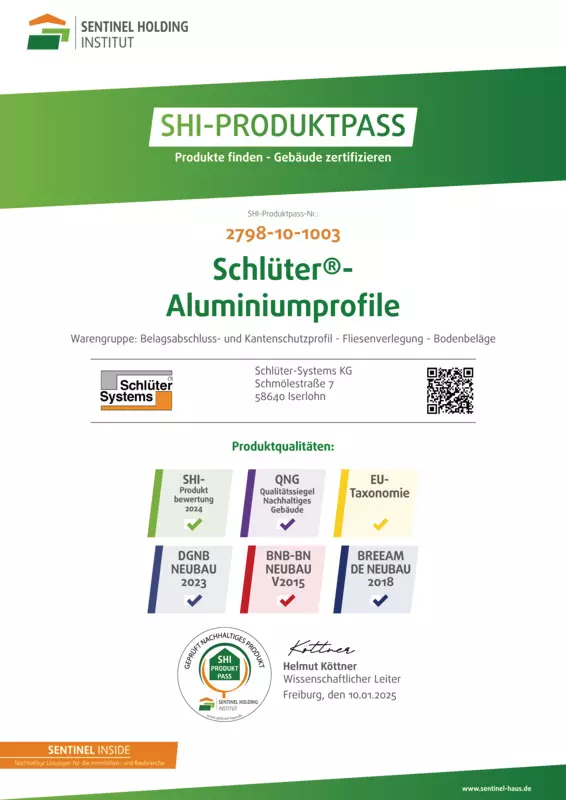 Schlüter-Aluminiumprofile - SHI-Produktpass