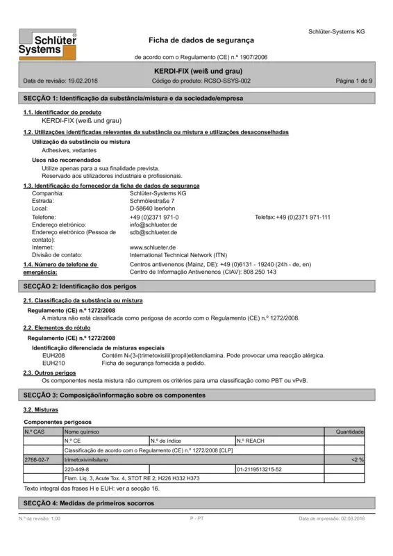 Schlüter-KERDI-FIX - Ficha de dados de segurança