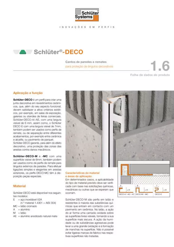 Schlüter-DECO | Ficha de dados do produto 1.6