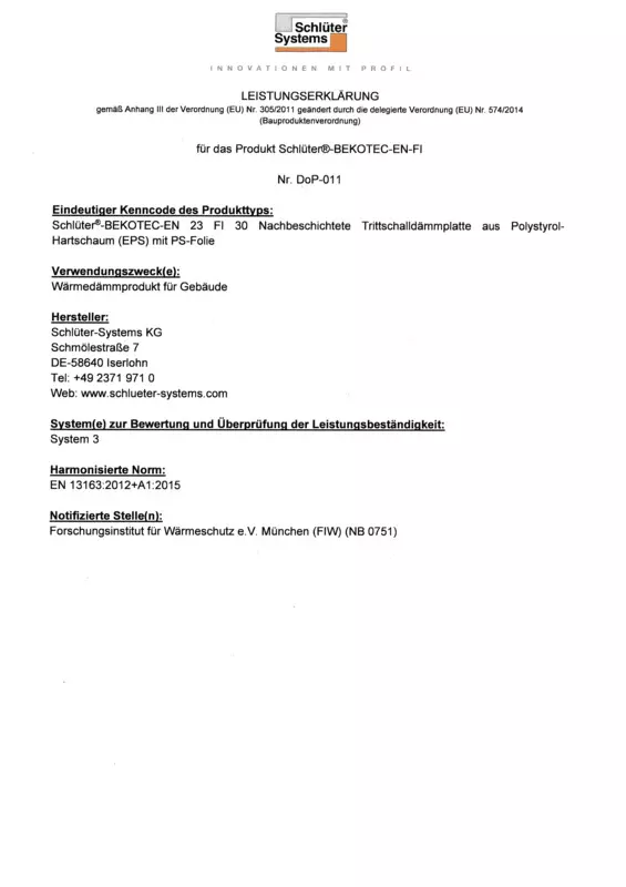 Schlüter-BEKOTEC-EN-FI DoP-011 – Leistungserklärung