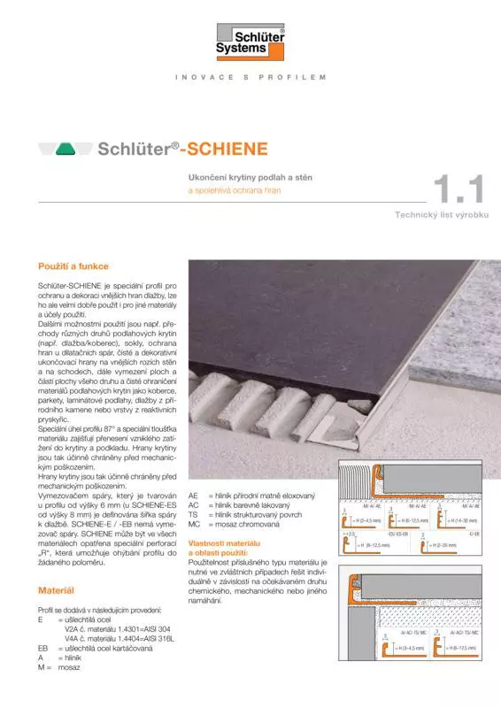 Schlüter-SCHIENE | Technický list výrobku 1.1
