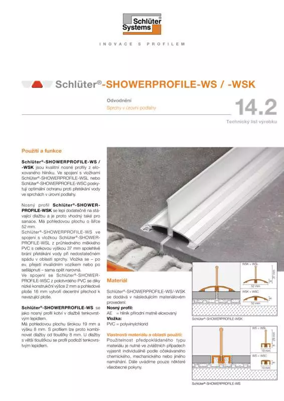 Schlüter-SHOWERPROFILE-WS /-WSK | Technický list výrobku 14.2