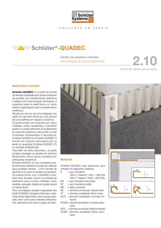 Schlüter-QUADEC | Ficha de dados do produto 2.10