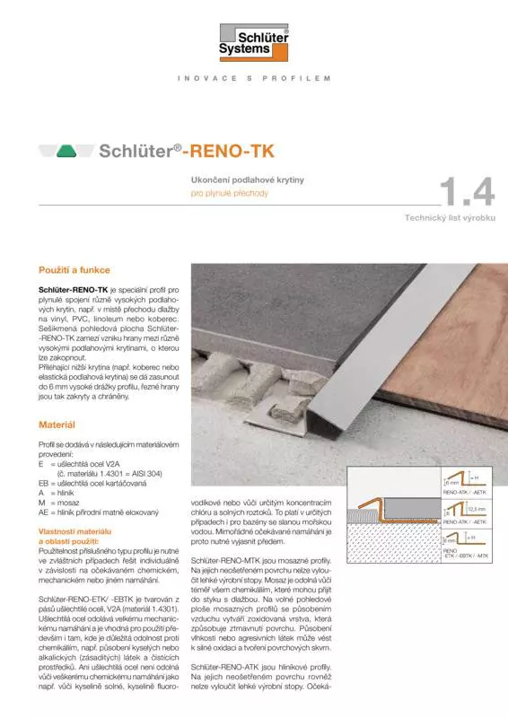 Schlüter-RENO-TK | Technický list výrobku 1.4