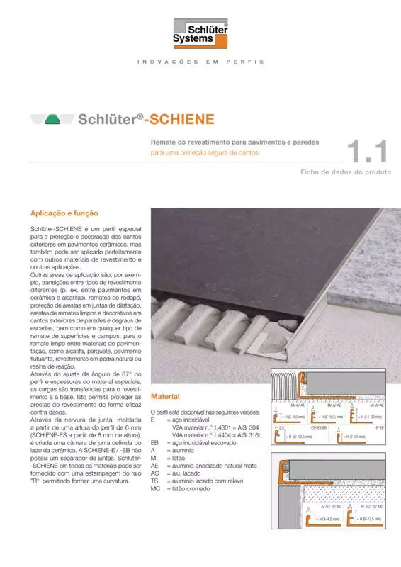Schlüter-SCHIENE | Ficha de dados do produto 1.1