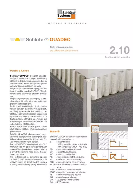 Schlüter-QUADEC | Technický list výrobku 2.10