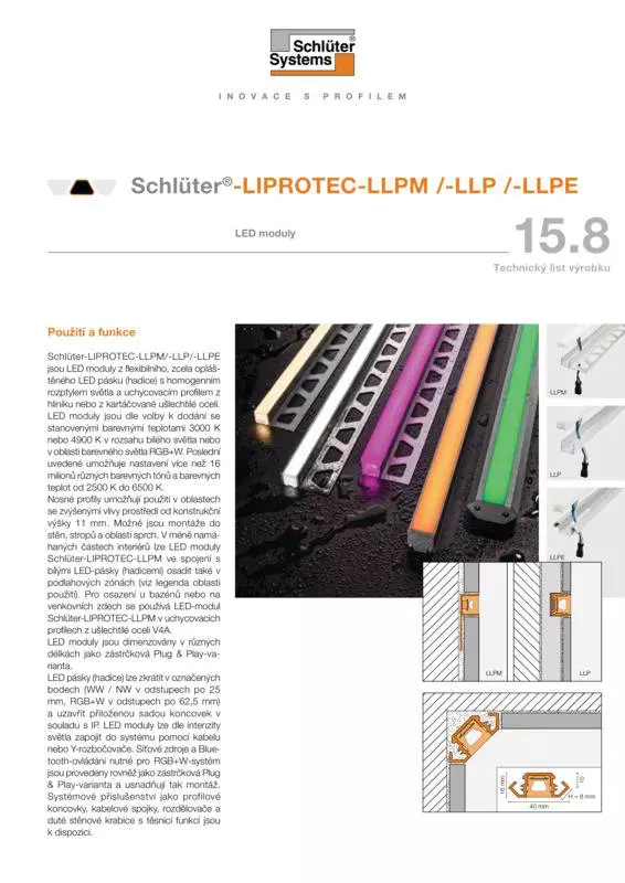 Schlüter-LIPROTEC-LLPM /-LLP /-LLPE | Technický list výrobku 15.8