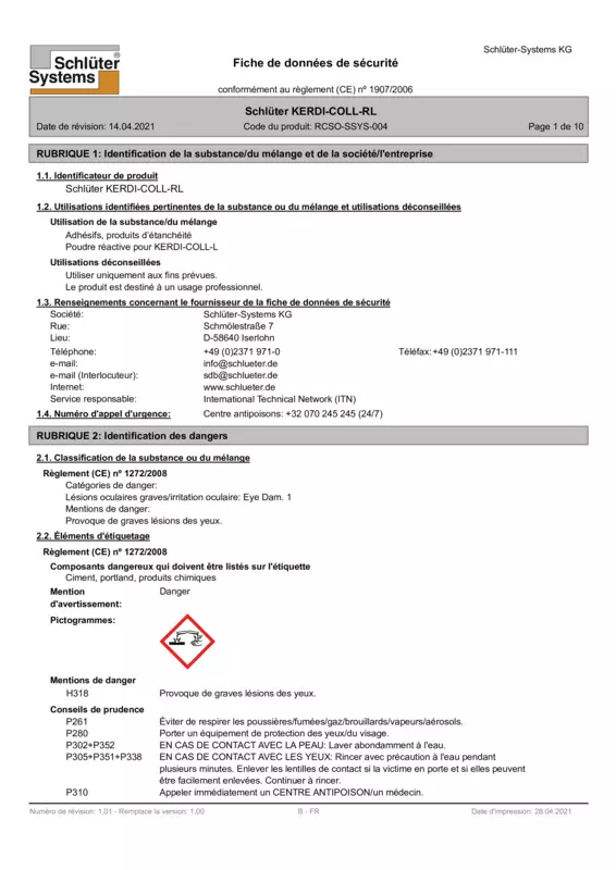 Schlüter-KERDI-COLL-RL - Fiche de données de sécurité