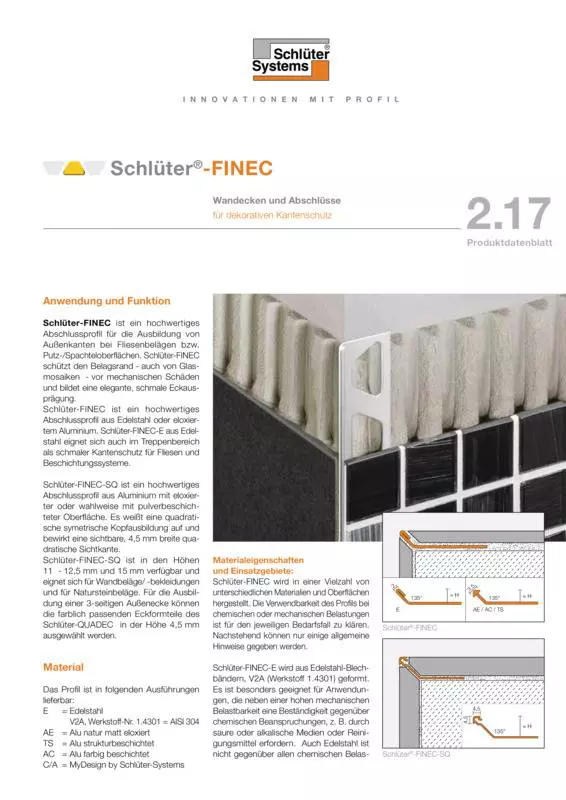 Schlüter-FINEC | Produktdatenblatt 2.17