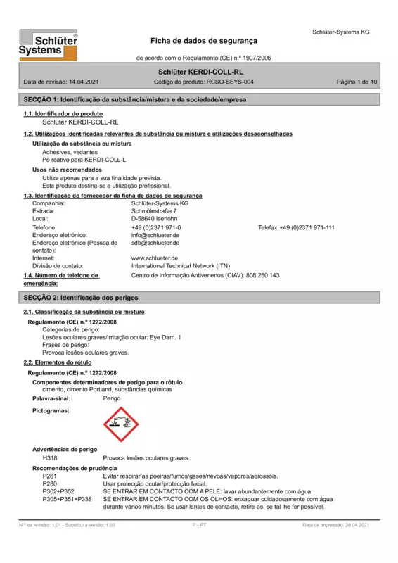 Schlüter-KERDI-COLL-RL - Ficha de dados de segurança