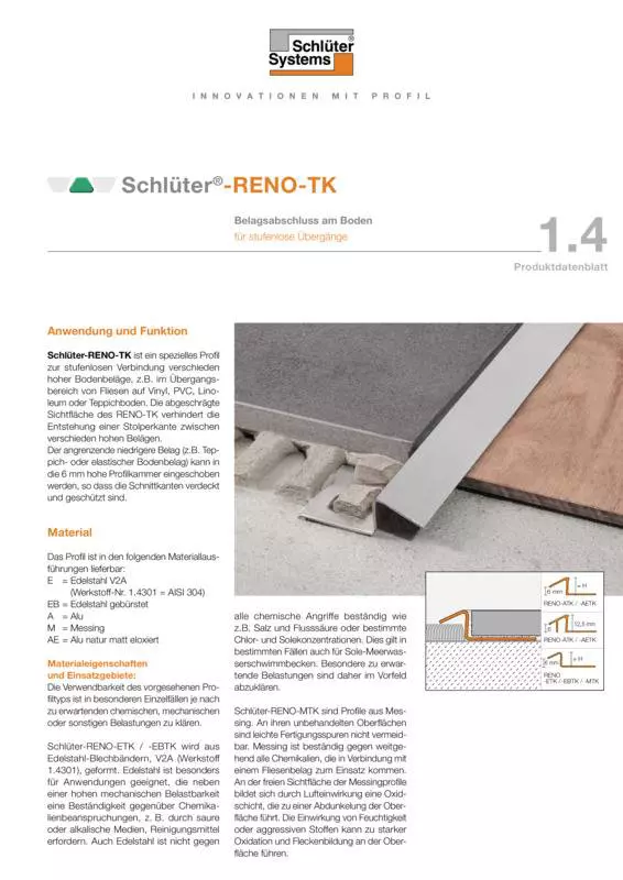 Schlüter-RENO-TK | Produktdatenblatt 1.4