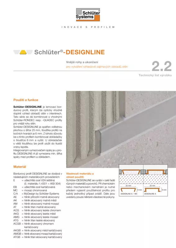 Schlüter-DESIGNLINE | Technický list výrobku 2.2