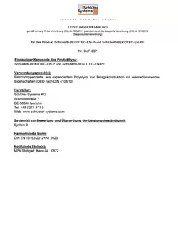Schlüter-BEKOTEC-EN-P /-EN-PF DoP-007 – Leistungserklärung