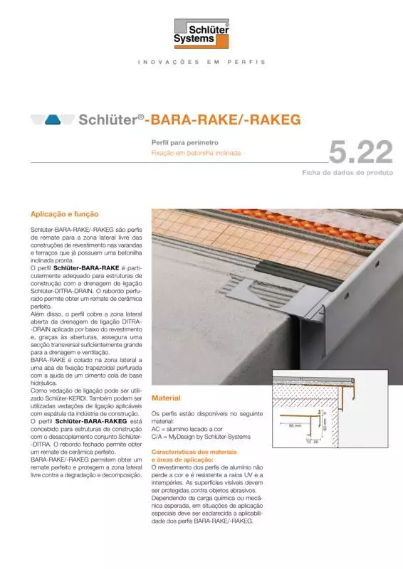 Schlüter-BARA-RAKE /-RAKEG | Ficha de dados do produto 5.22