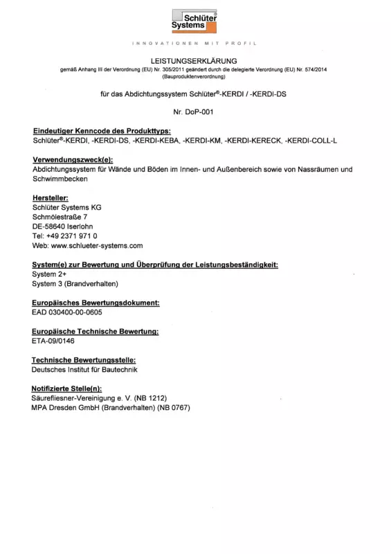 Schlüter-KERDI - Leistungserklärung