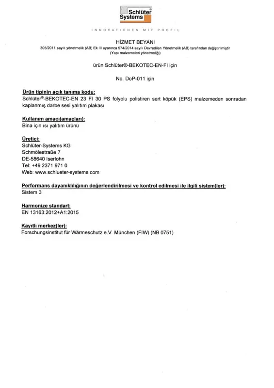 Schlüter-BEKOTEC-EN-FI DoP-011 – Hizmet beyani