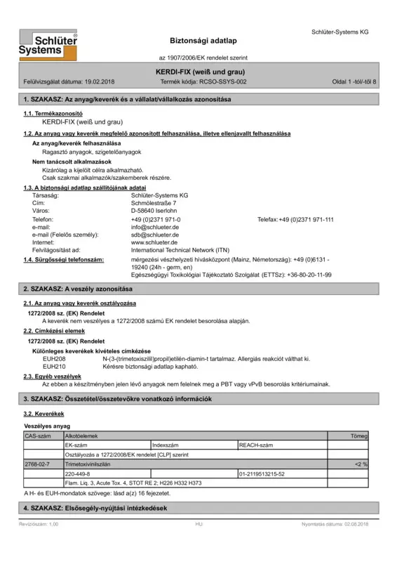 Schlüter-KERDI-FIX - Biztonsági adatlap