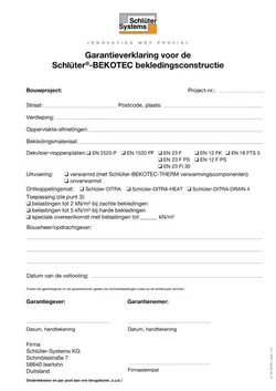 Garantieverklaring voor de Schlüter-BEKOTEC bekledingsconstructie