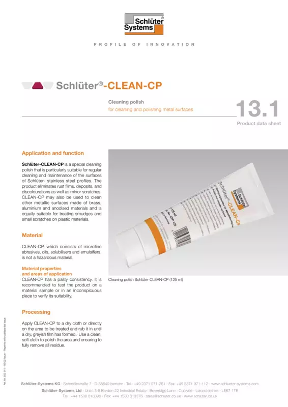 Schlüter-CLEAN-CP | Product data sheet 13.1