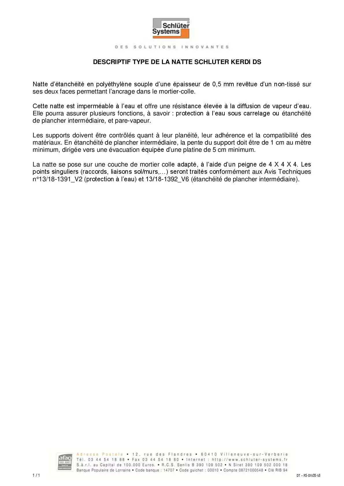 Schlüter-KERDI-DS – Descriptif type R5-DIV20-V4