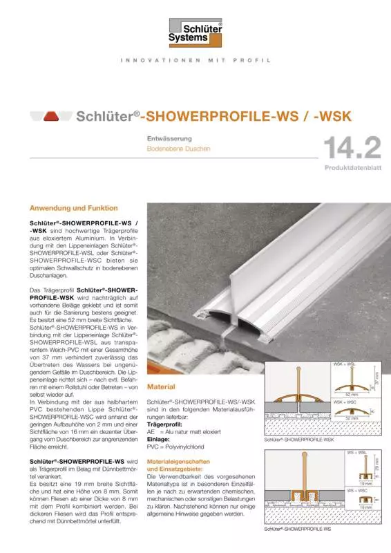 Schlüter-SHOWERPROFILE-WS /-WSK | Produktdatenblatt 14.2