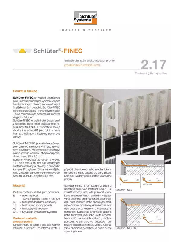 Schlüter-FINEC | Technický list výrobku 2.17