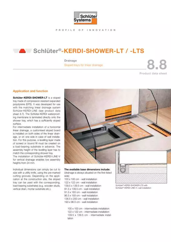 Schlüter-KERDI-SHOWER-LT /-LTS | Product data sheet 8.8
