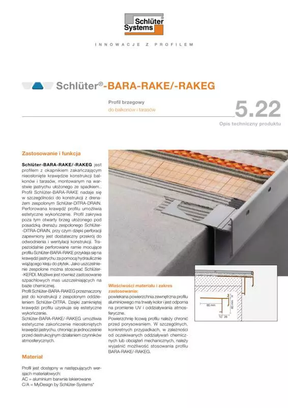 Schlüter-BARA-RAKE /-RAKEG | Opis techniczny produktu 5.22