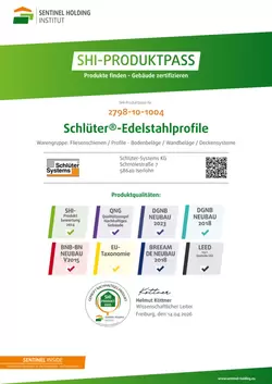 Schlüter-Edelstahlprofile - SHI-Produktpass