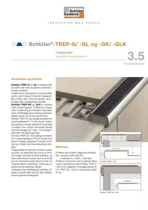 Schlüter-TREP-G /-GL og -GK /-GLK | Produktdatablad 3.5