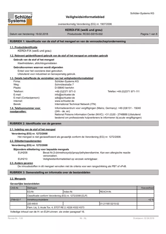 Schlüter-KERDI-FIX - Veiligheidsinformatieblad