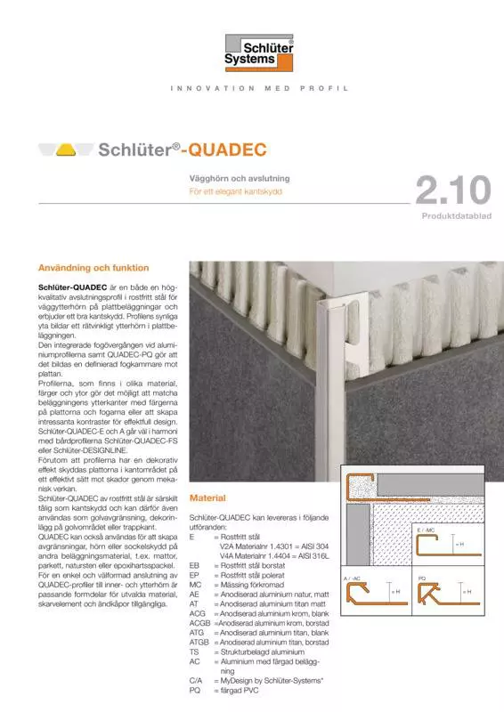 Schlüter-QUADEC | Produktdatablad 2.10