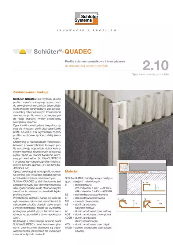 Schlüter-QUADEC | Opis techniczny produktu 2.10