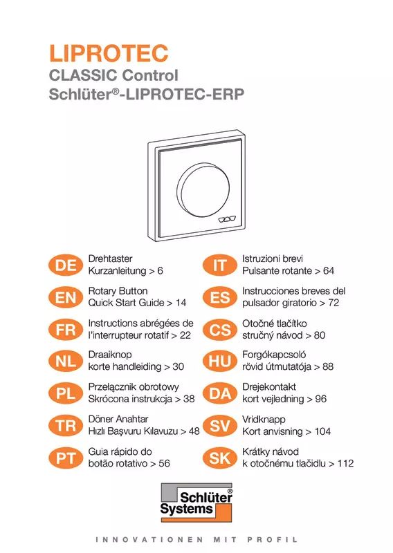 Schlüter-LIPROTEC-ERP Classic Control: Döner Anahtar – Hızlı Başvuru Kılavuzu