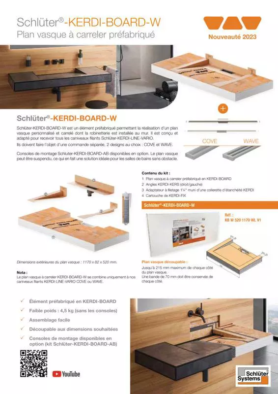 Schlüter-KERDI-BOARD-W - Feuillet Plan vasque à carreler préfabriqué