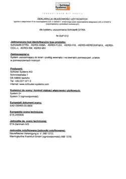 Schlüter-DITRA DoP-012 - Deklaracja właściwości użytkowych