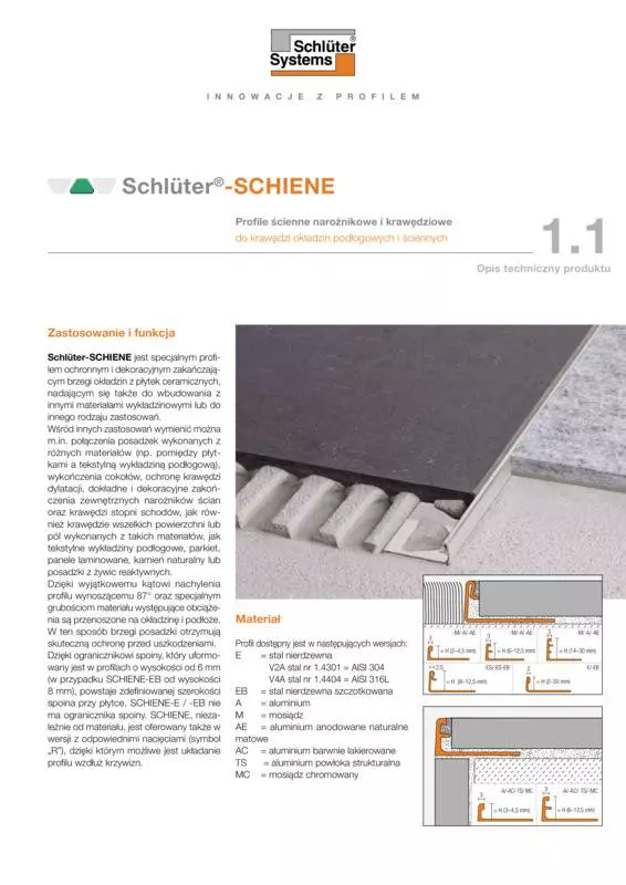 Schlüter-SCHIENE | Opis techniczny produktu 1.1