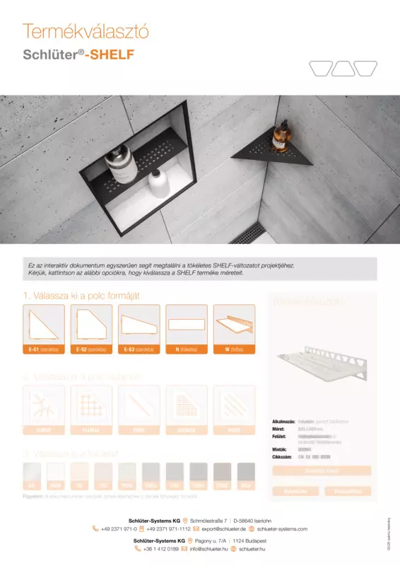 Schlüter-SHELF – Termékválasztó