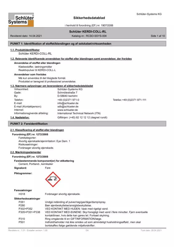 Schlüter-KERDI-COLL-RL - Sikkerhedsdatablad