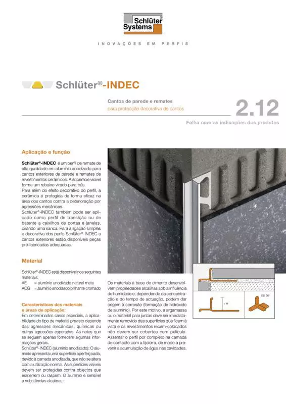 Schlüter-INDEC | Ficha de dados do produto 2.12