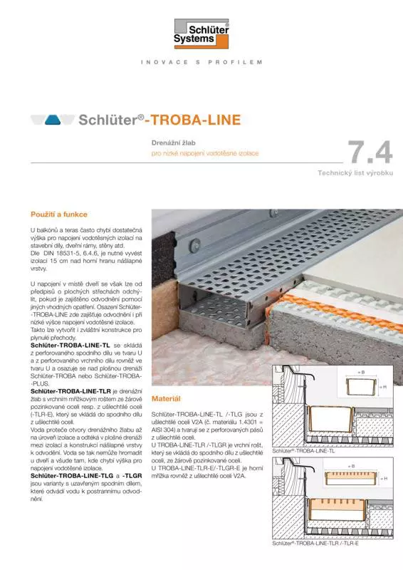 Schlüter-TROBA-LINE | Technický list výrobku 7.4