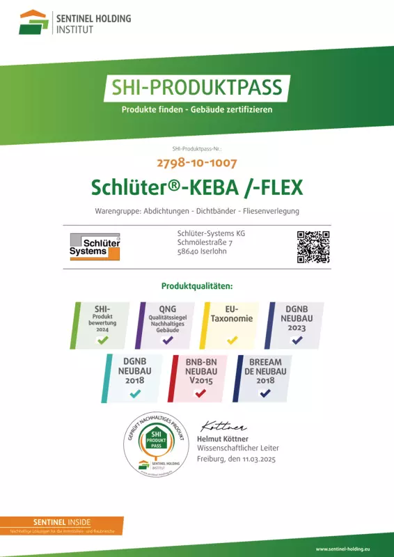 Schlüter-KEBA /-FLEX - SHI-Produktpass
