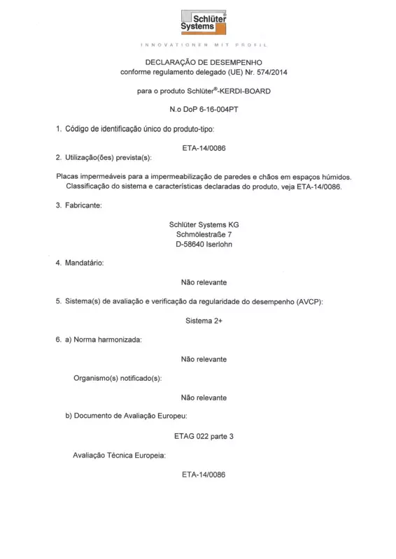 Schlüter-KERDI-BOARD - Declaração de Desempenho