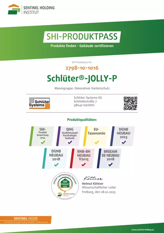 Schlüter-JOLLY-P - SHI-Produktpass