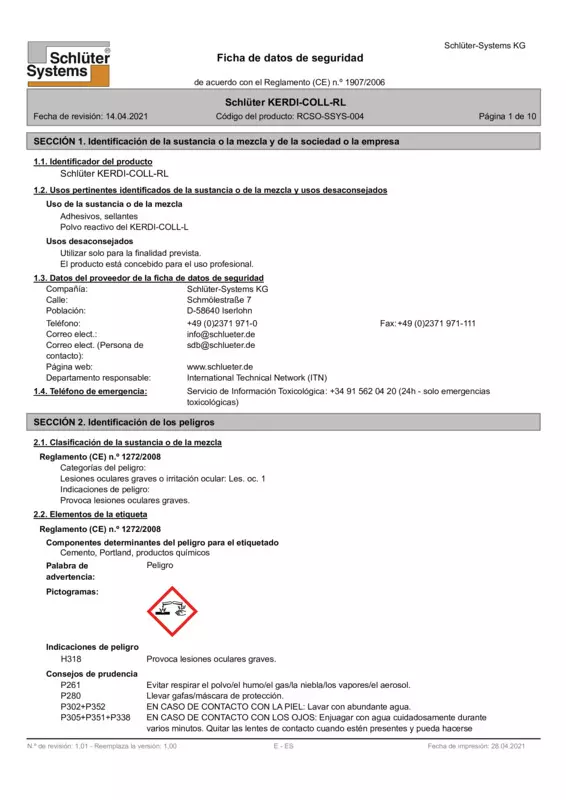 Schlüter-KERDI-COLL-RL - Ficha de datos de seguridad