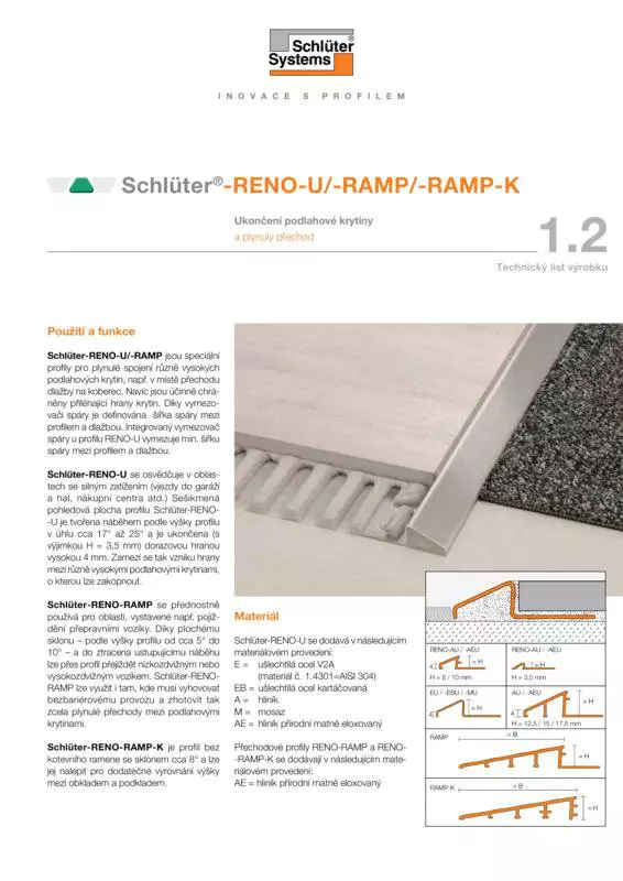 Schlüter-RENO-U /-RAMP /-RAMP-K | Technický list výrobku 1.2