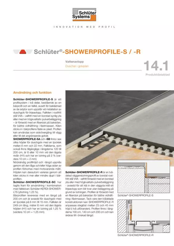 Schlüter-SHOWERPROFILE-S /-R | Produktdatablad 14.1