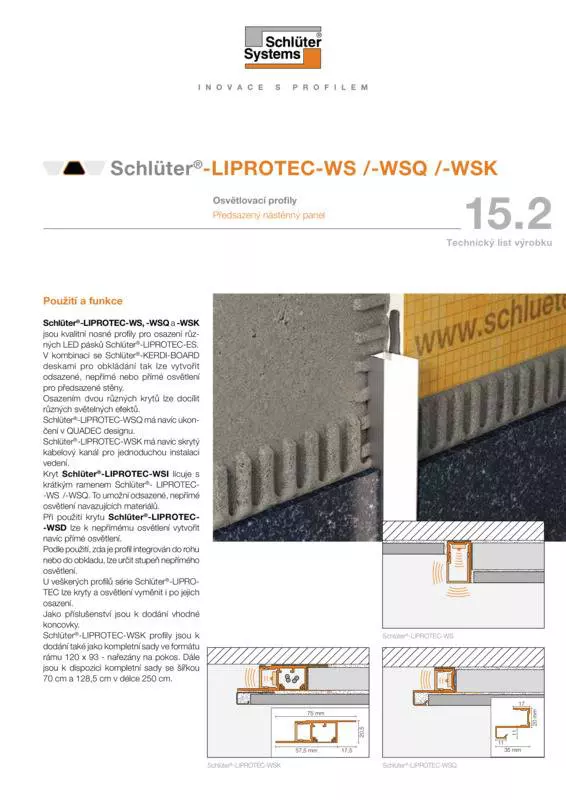 Schlüter-LIPROTEC-WS /-WSQ /-WSK | Technický list výrobku 15.2